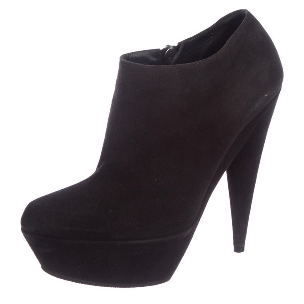 ❤️ Yves Saint Laurent Black Suede Platform Booties ❤️ F4 - Picture 3 of 15
